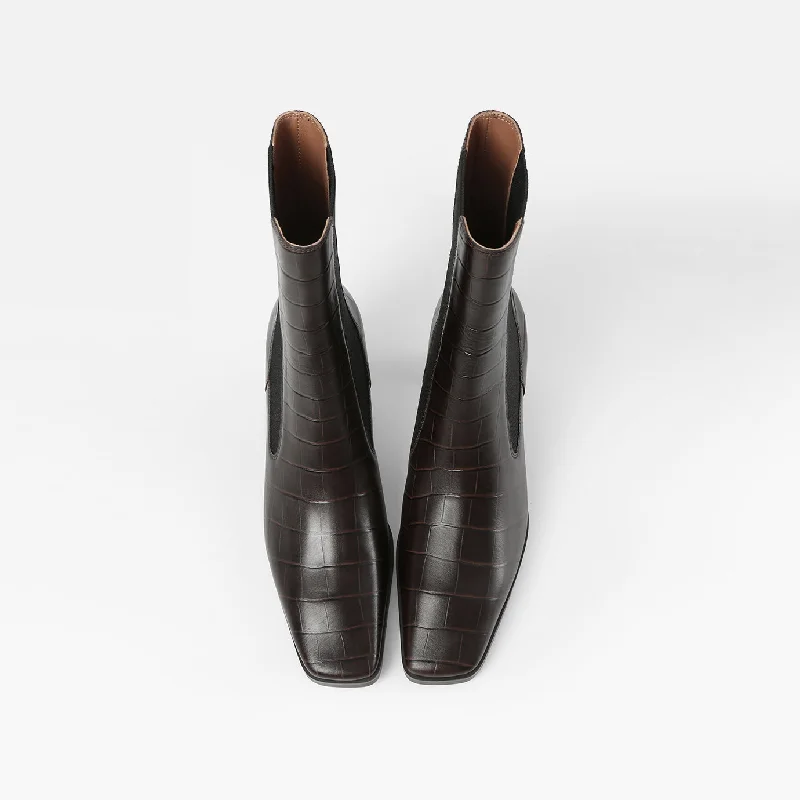 Bottines Élastiques - Cacao Embossé