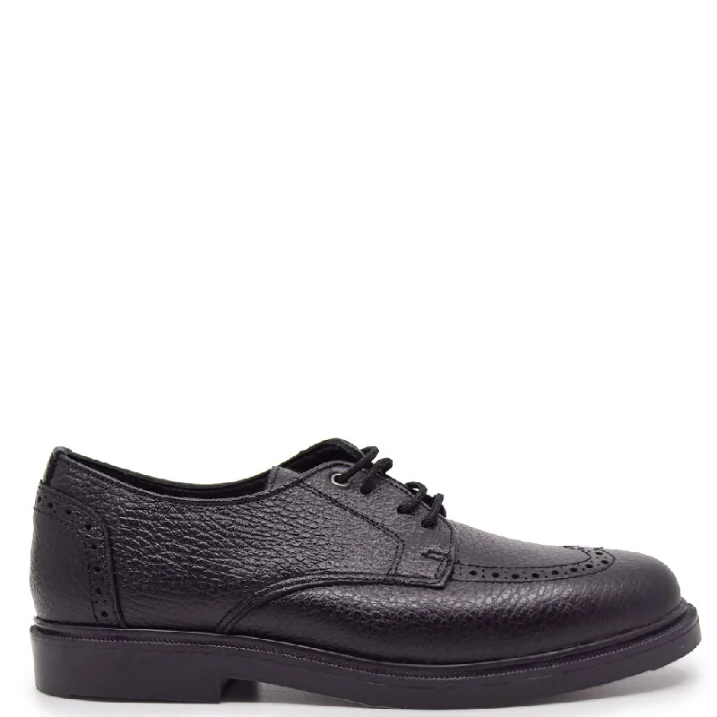 Blublonc Black Pebbled Wingtip Lace Dress Shoe