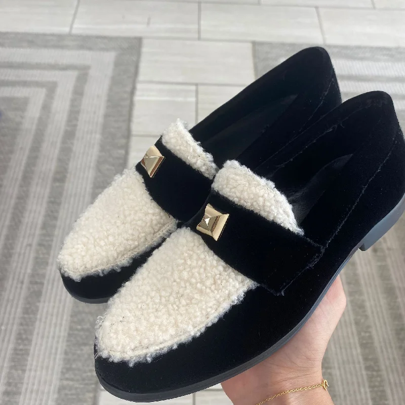 Blublonc Black Velvet and Shearling Stud Loafer