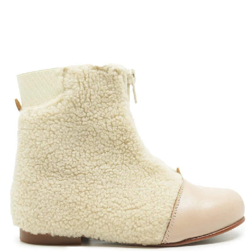 LMDI Beige Sherpa Captoe Zipper Bootie