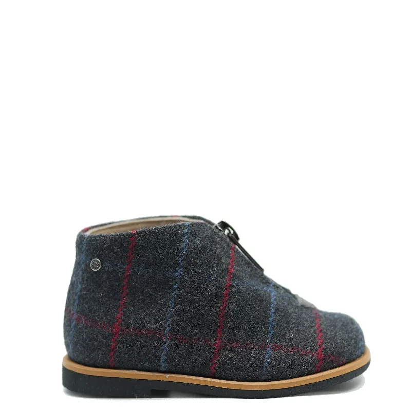 Manuela Gray Wool Plaid Zipper Baby Bootie