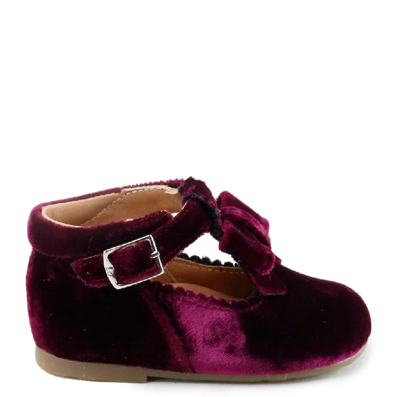 Papanatas Burgundy Velvet Bow Baby Shoe