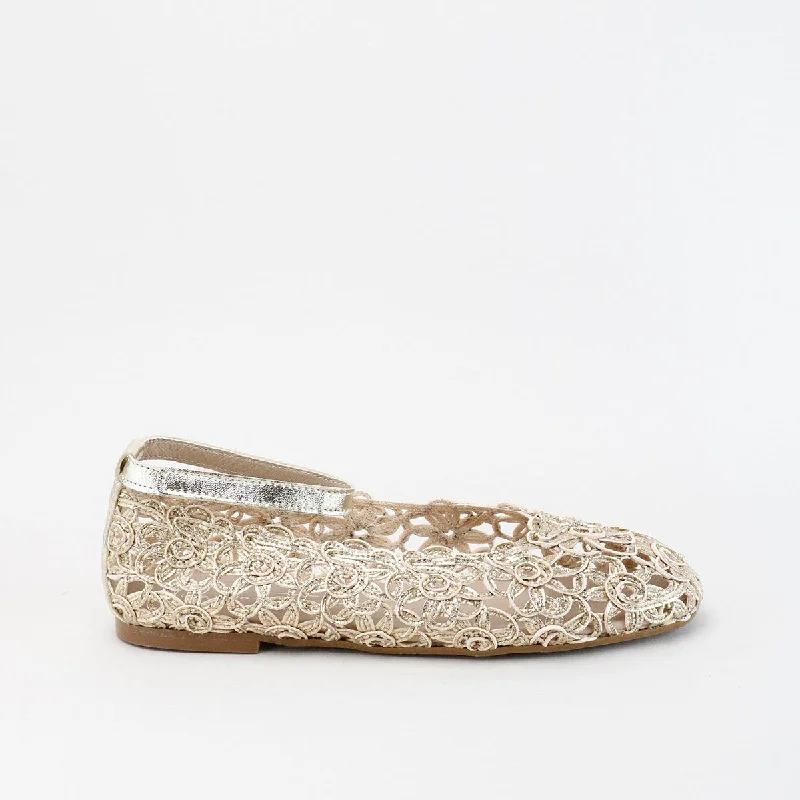 Papanatas Gold Floral Open Weave Ballet Flat