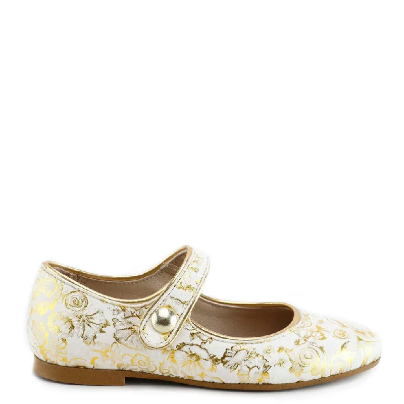 Papanatas Gold Floral Pointed Mary Jane