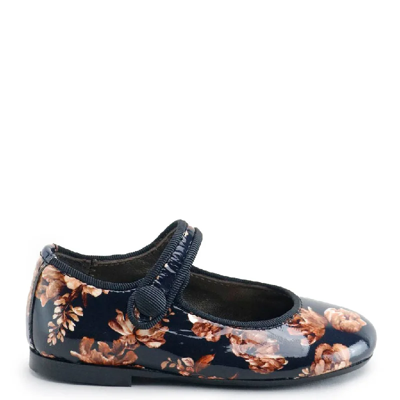 Papanatas Navy and Rust Floral Patent Mary Jane