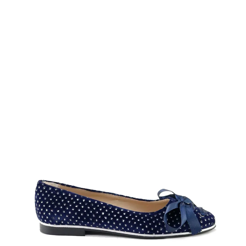 Papanatas Navy Velvet Speckled Bow Flat