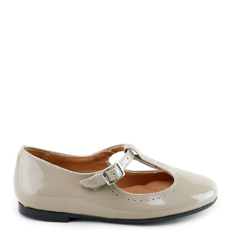 Papanatas Taupe Patent T Strap Mary Jane