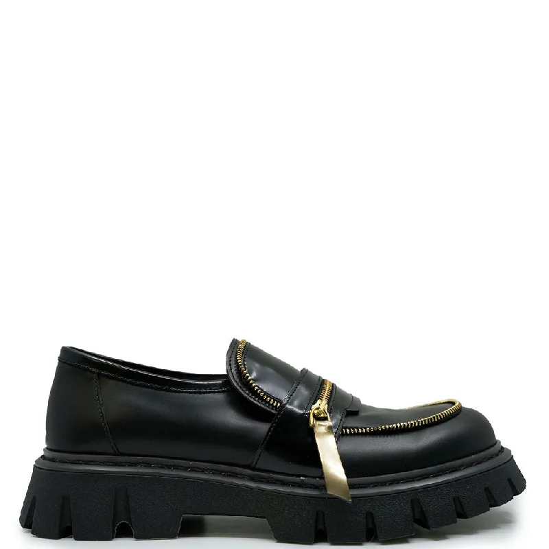 Rondinella Black and Gold Zipper Chunky Loafer