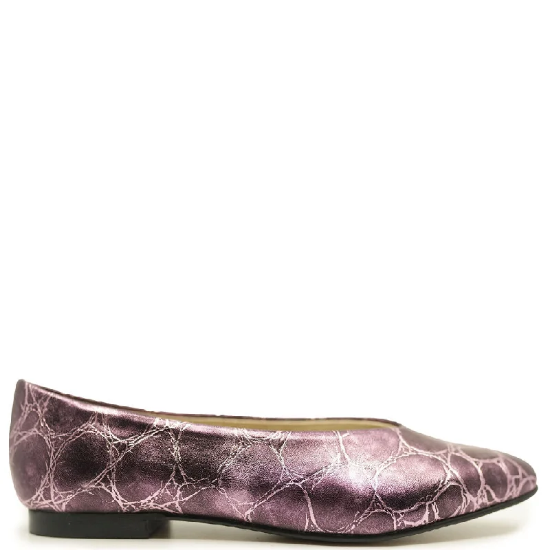 Spain+Co Magenta Croc Metallic V Flat