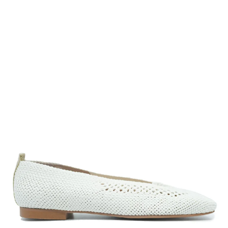 Spain+Co Off White Crochet Square Toe Flat