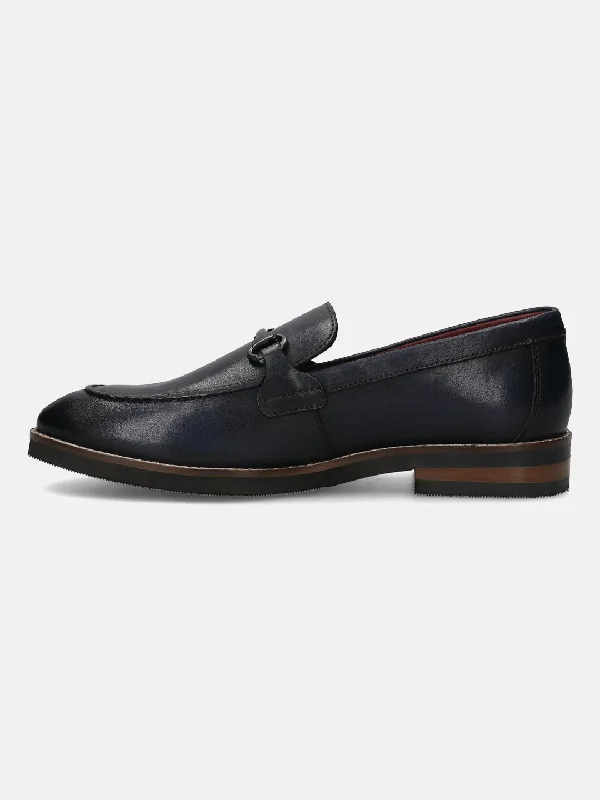 bugatti Dark Blue Premium Leather Formal Slip-Ons