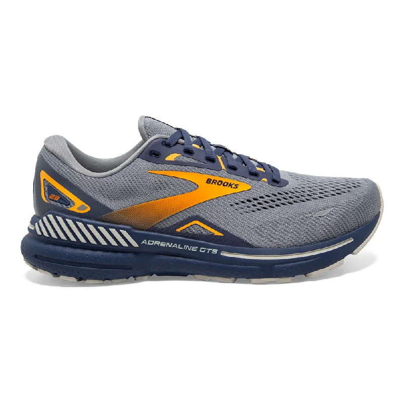 Men's Brooks Adrenaline GTS 23, Grey/Crown Blue/Orange, 12.5 D Medium