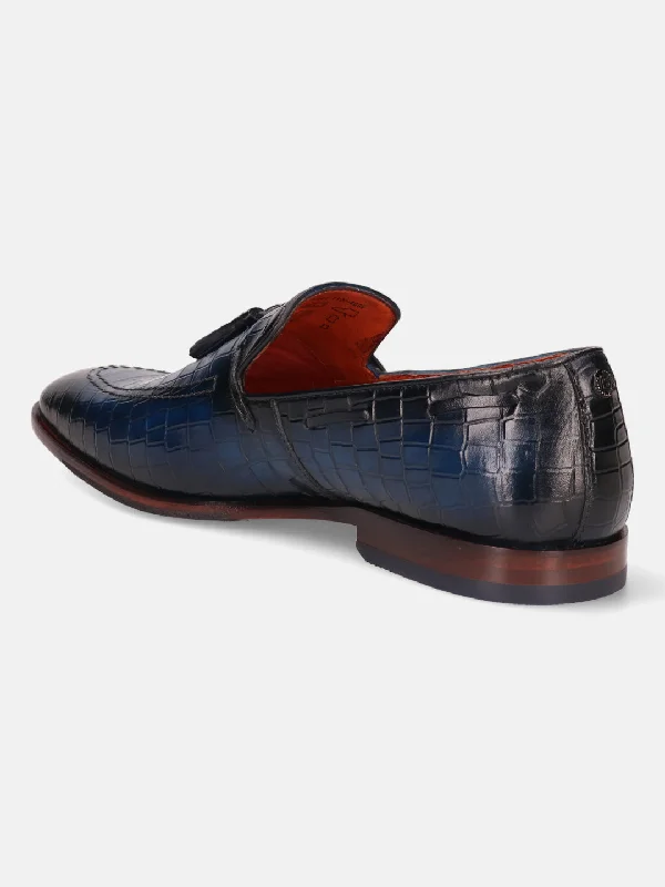 bugatti Blue Premium Leather Formal Slip-Ons