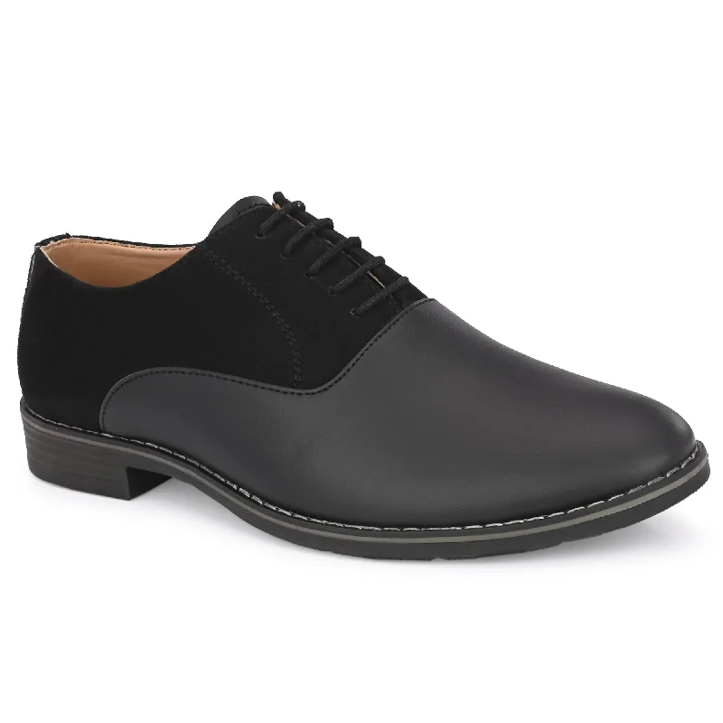 Attitudist Unisex Handcrafted Plain Oxford Matte Gradient Black Formal Derby Shoes With Round Toe