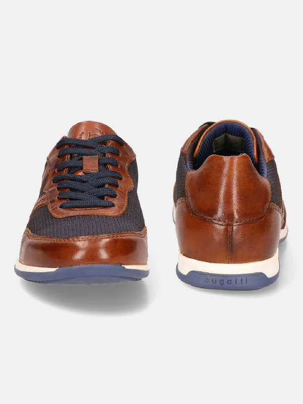 bugatti Cognac & Dark Blue Premium Leather Sneakers